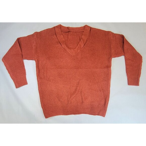 Sweater V-Neck Ultra Soft Rust Distressed Knit Long Sleeve Womens Medium NEW - Picture 4 of 8